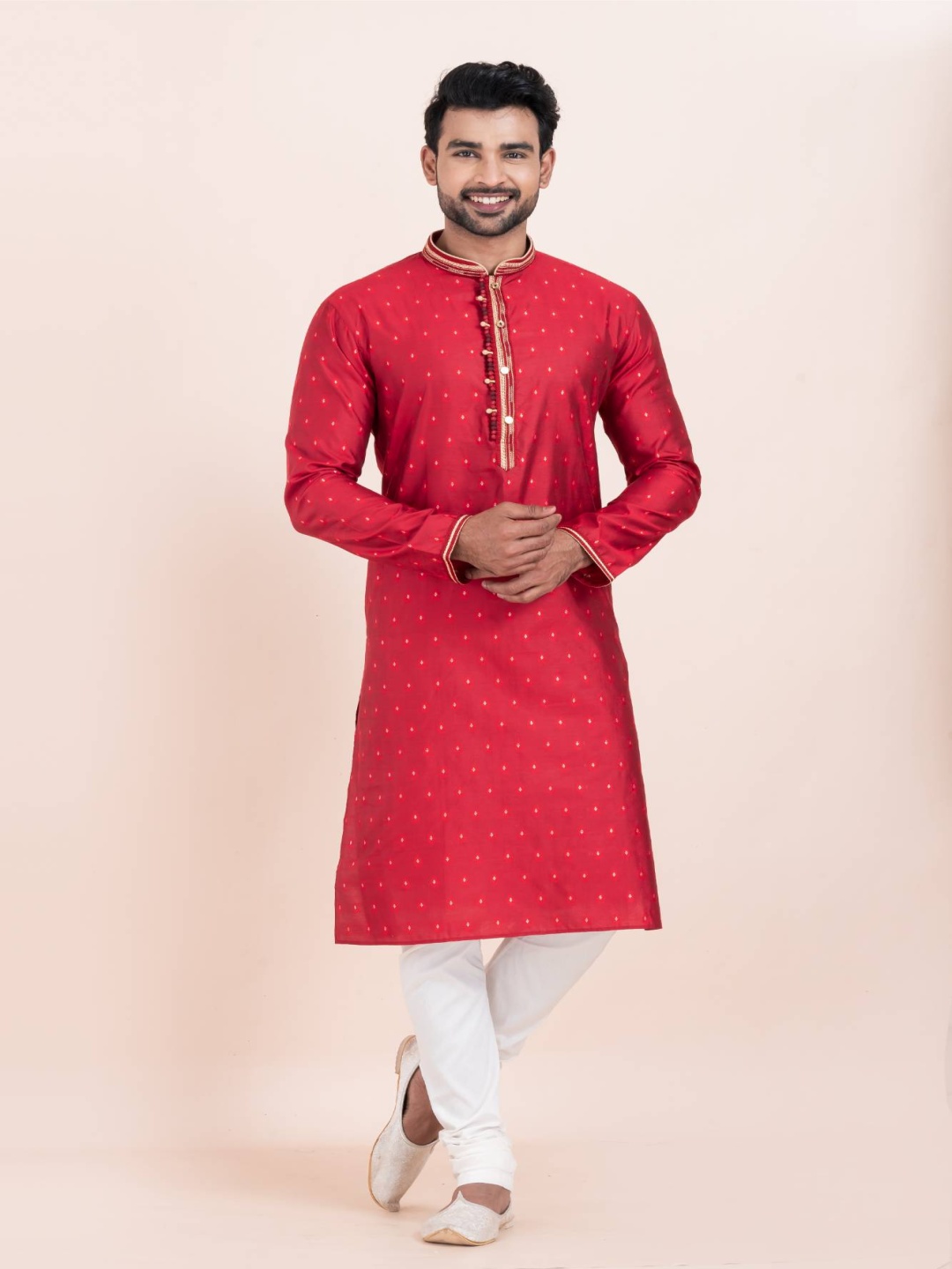 

ROOTED LIBAAS Men Ethnic Motifs Regular Thread Work Kurta with Pyjamas, Red