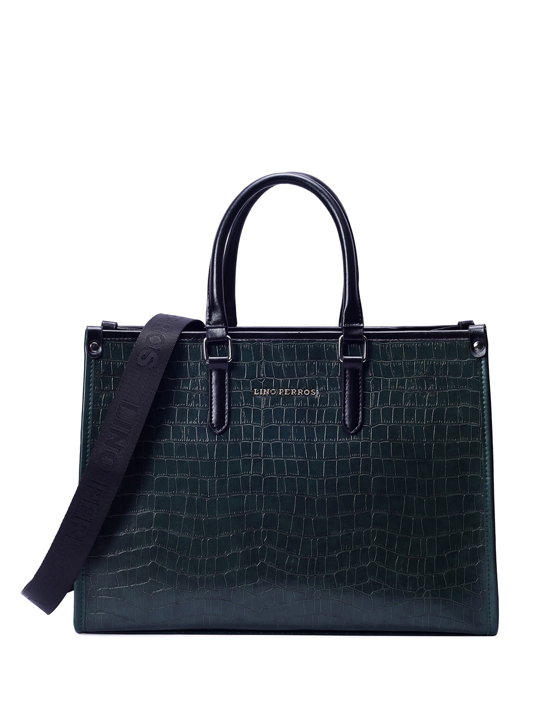 

Lino Perros Croc Textured Structured Handheld Bag, Green