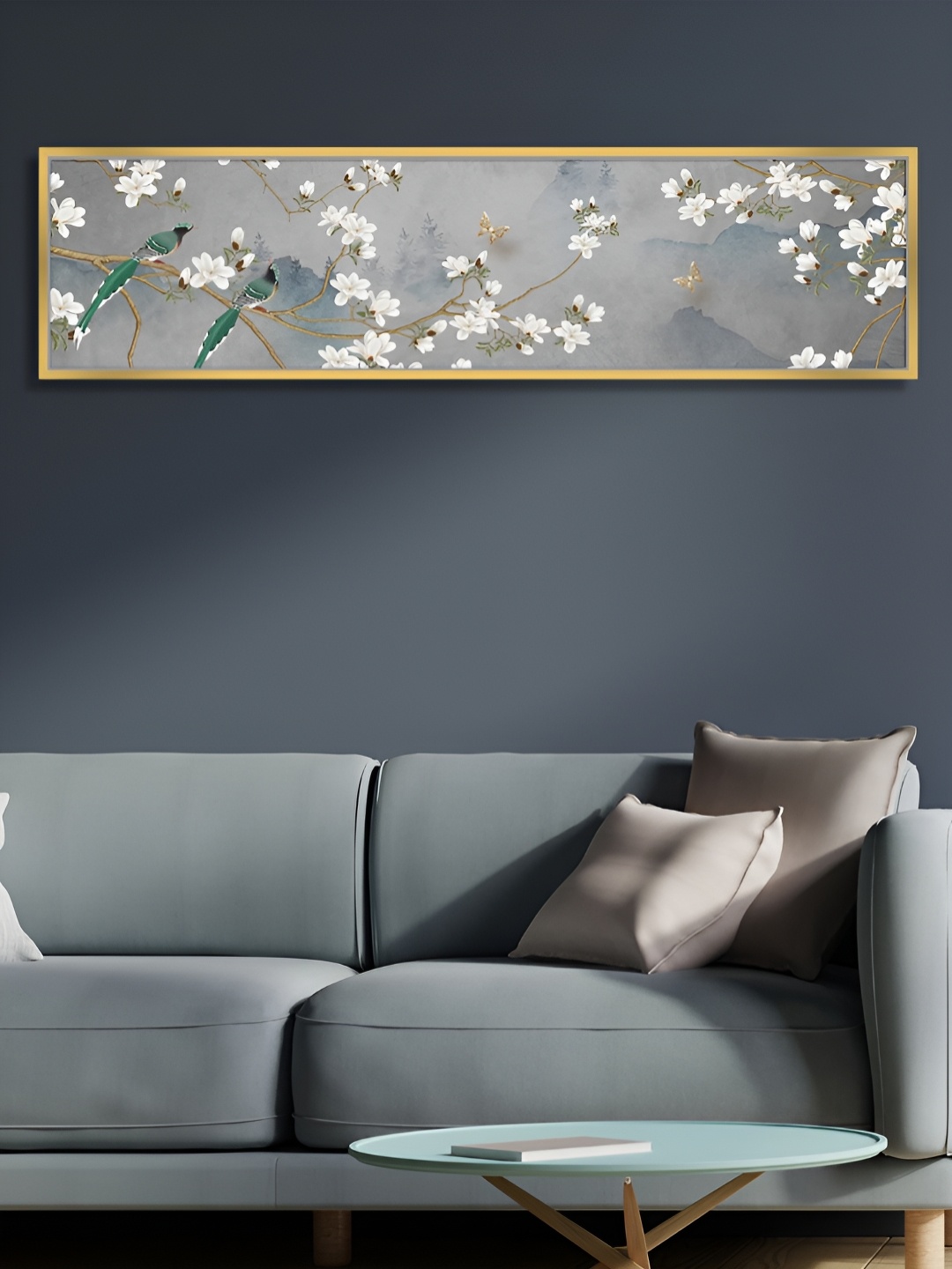 

Myntra Elegant Homes White & Grey Luxury Floral Love Bird Nature Framed Wall Painting