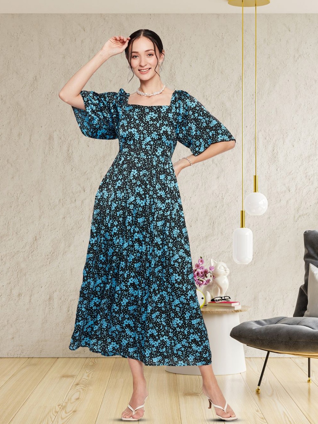 

DressBerry Floral Print Chiffon A-Line Maxi Dress, Blue