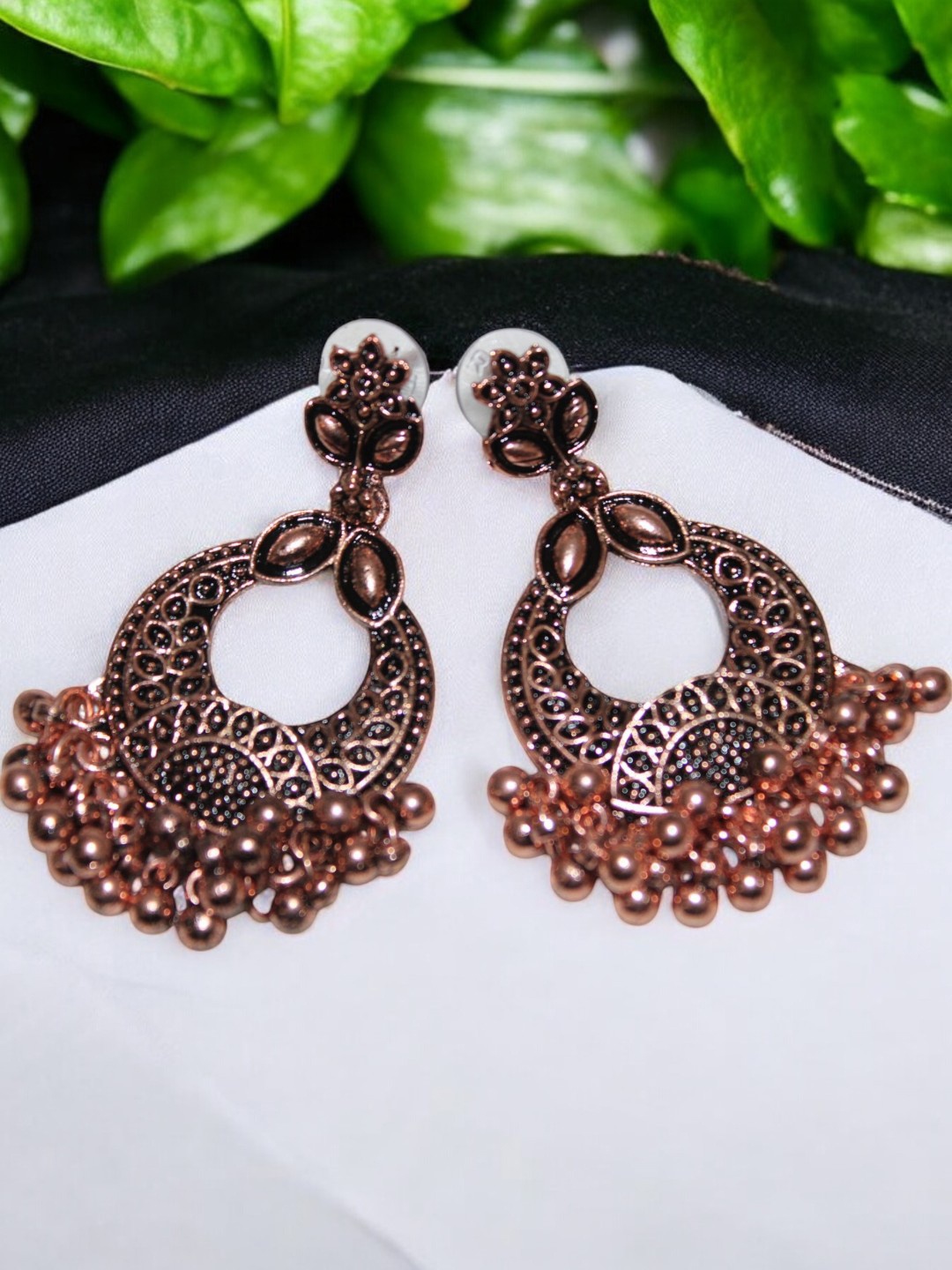 

Jolly Faces Artificial Beaded Copper Contemporary Shaped Drop Earrings