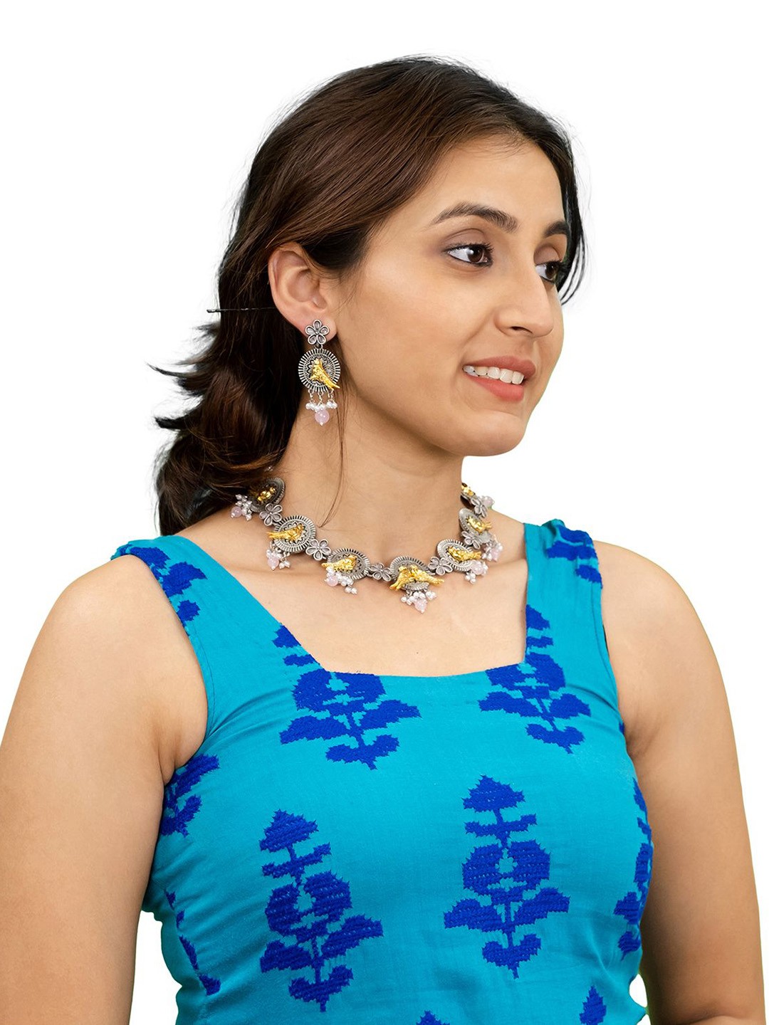 

Shining Jewel - By Shivansh Silver Plated Artificial Stones Studded & Beaded Jewellery Set