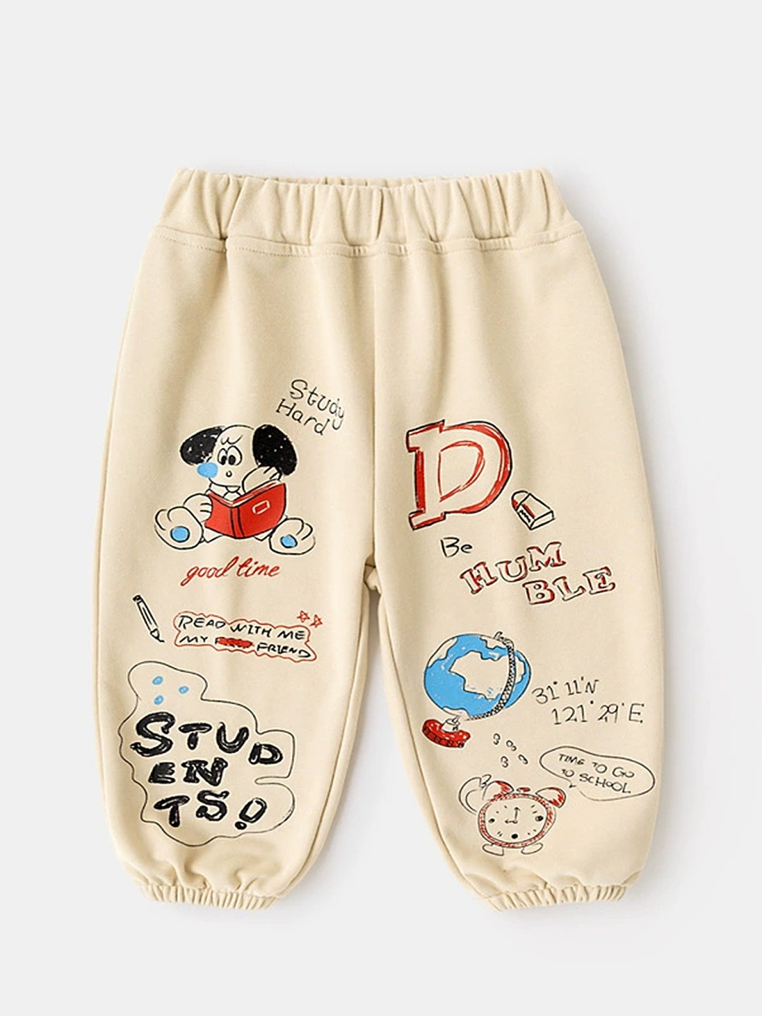 

LULU & SKY Boys Printed High-Rise Trousers, Beige