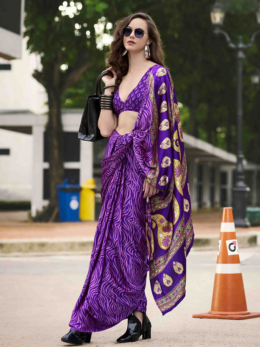 

KALINI Satin Saree, Purple