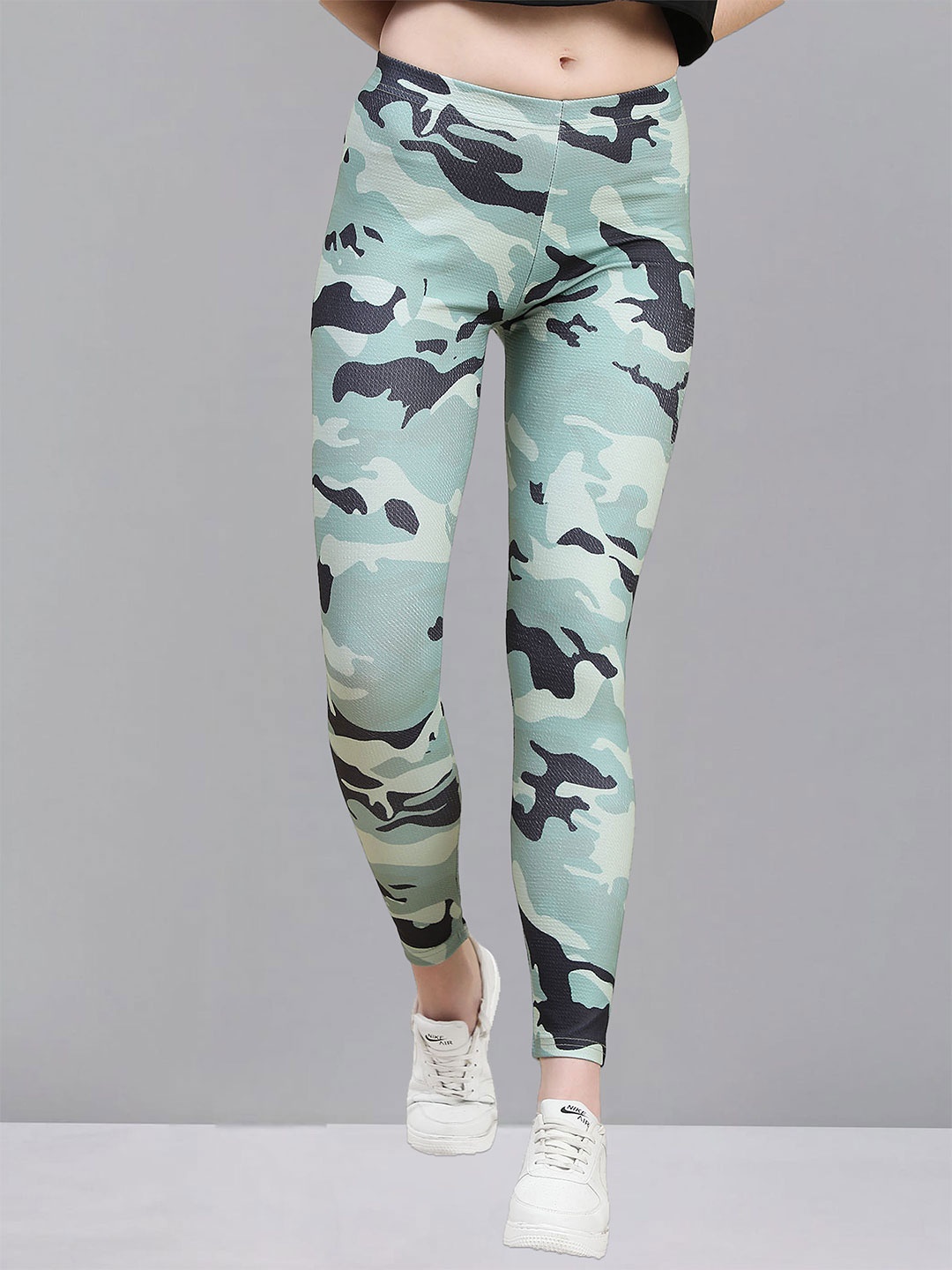 

DTR FASHION Printed Mid-Rise Ankle-Length Gym Tights, Green