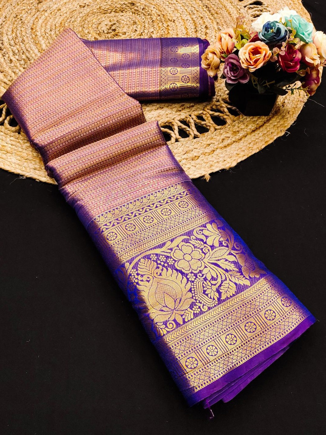 

yourwish Woven Design Zari Pure Silk Kanjeevaram Saree, Gold