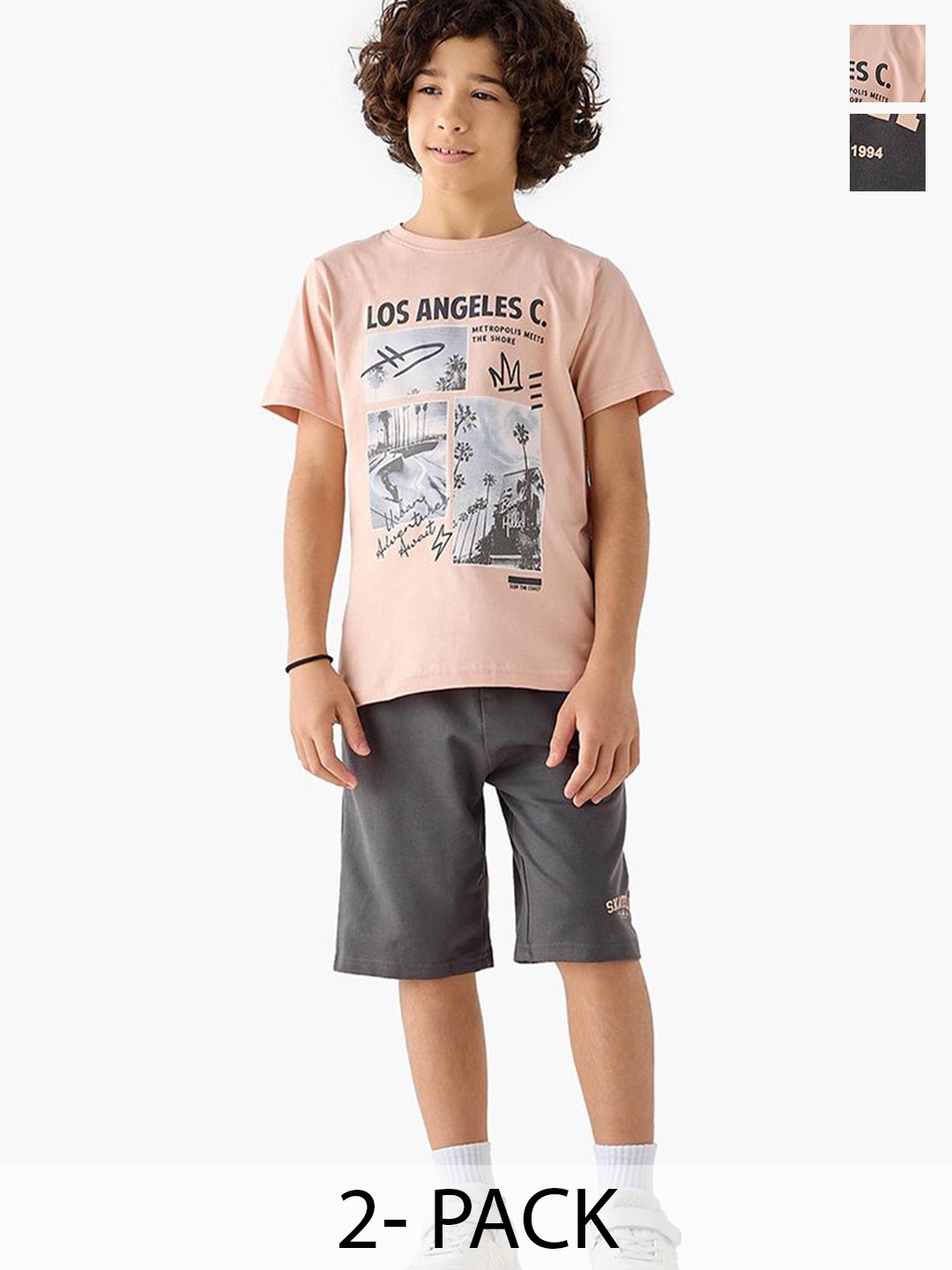 

Juniors by Babyshop Boys Set Of 2 Printed T-shirt With Shorts, Grey
