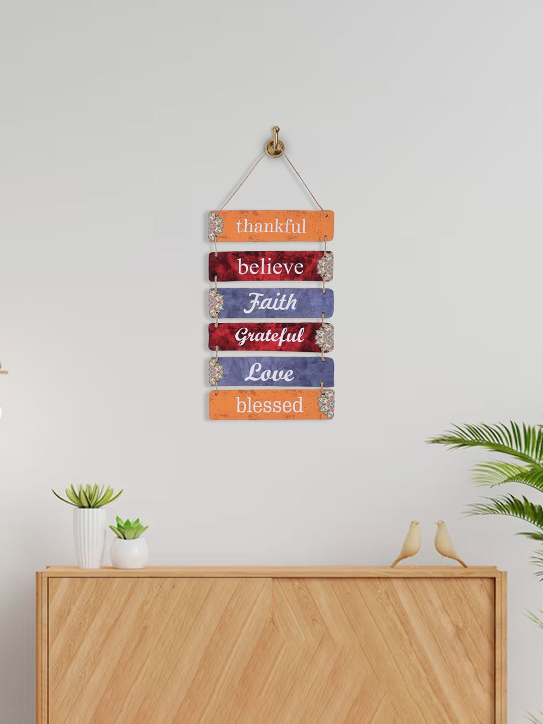 

Kuber Industries Red & White Inspirational Quotes 6 Layered Wooden Wall Hanging