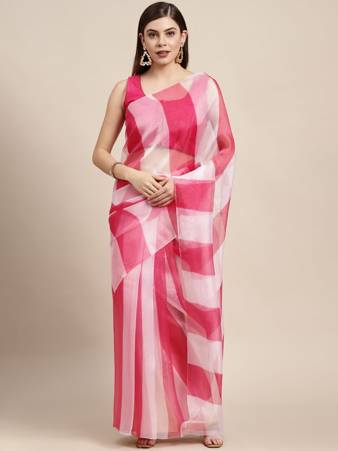 

DIVASTRI Striped Organza Saree, Pink