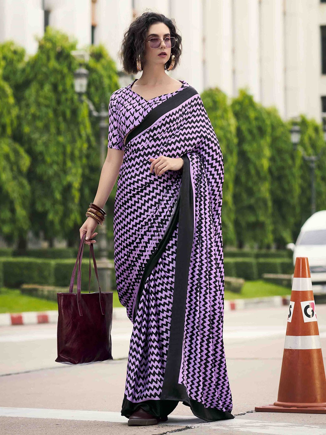 

Blissta Leheriya Satin Saree, Lavender