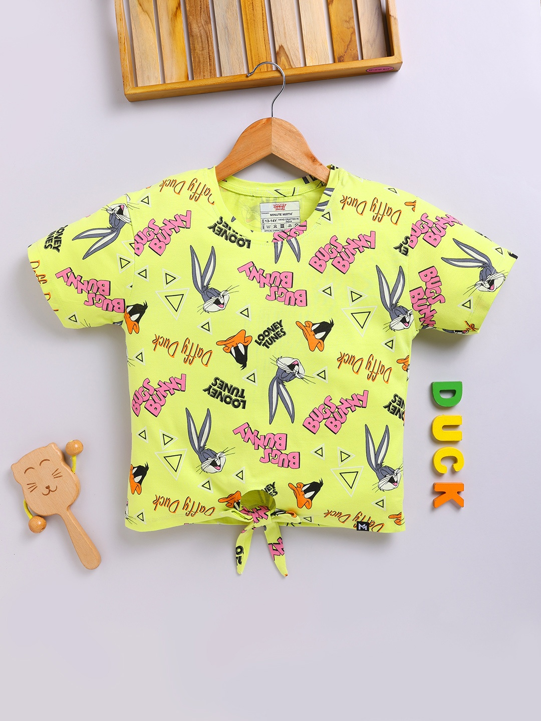 

YK X Minute Mirth All-Over Looney Tunes Printed Pure Cotton Crop Top, Yellow