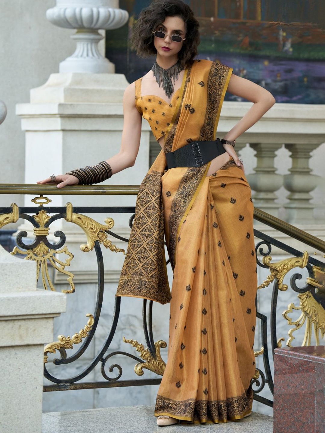 

DEVATITHI Orange Linen Tissue Silk Saree