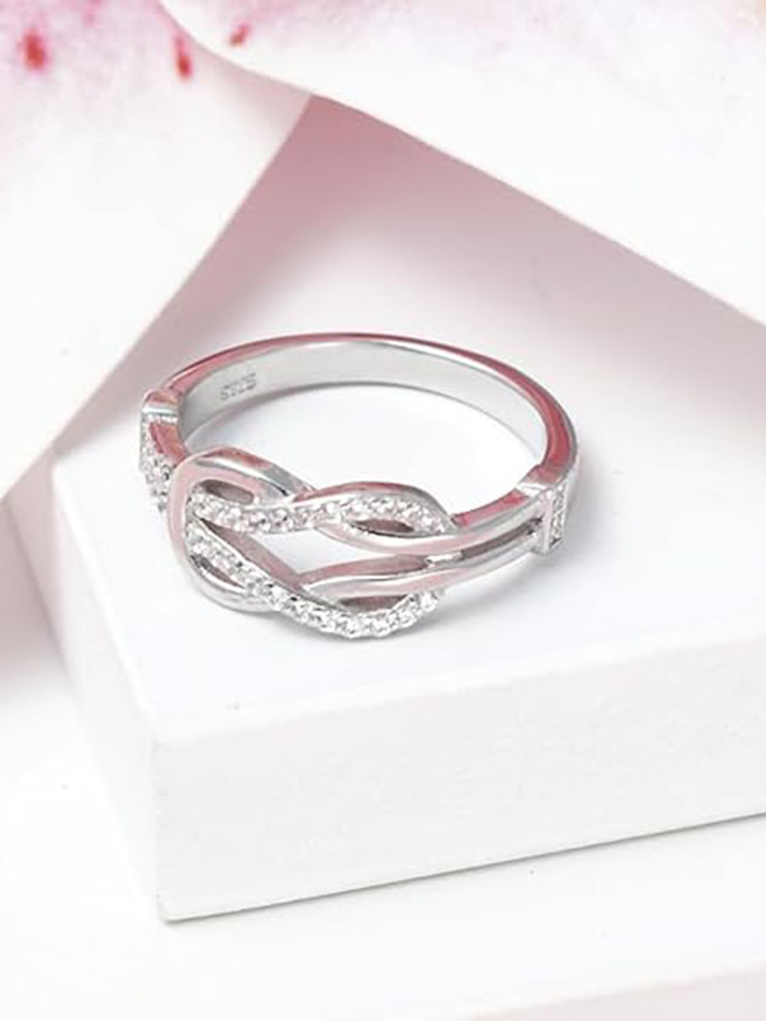 

Tuanz Silver Jewelry 925 Sterling Silver Rhodium-Plated Cubic Zircon-Studded Finger Ring