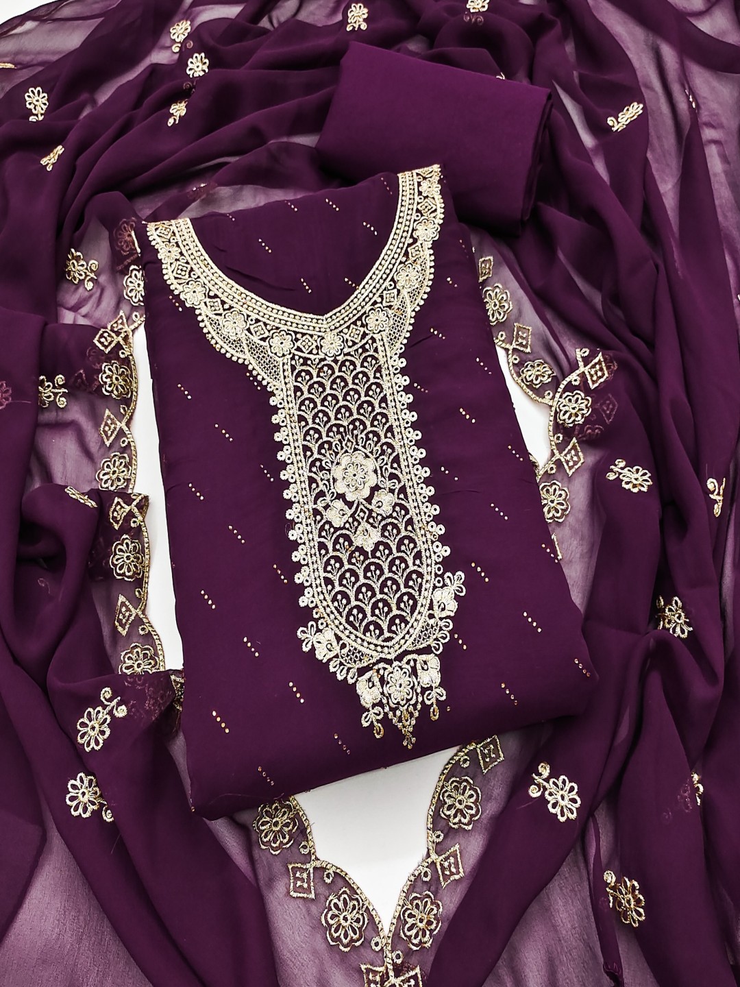 

Panzora Floral Embroidered Sequinned Unstitched Dress Material, Purple