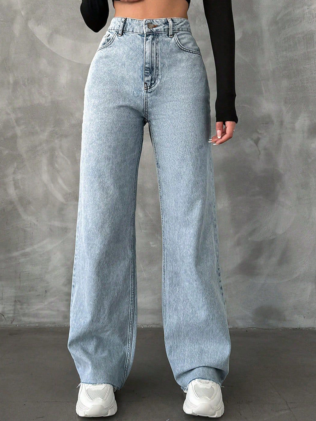 

DressBerry Women Comfort Straight Fit High-Rise Light Fade Acid Wash Stretchable Jeans, Blue