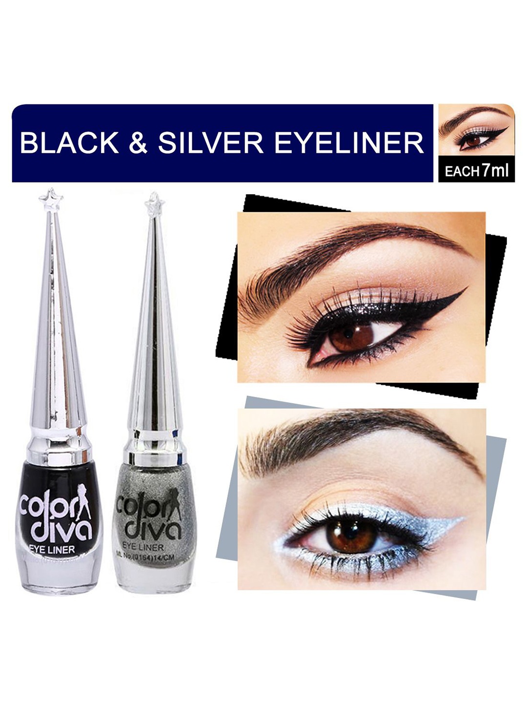 

Color Diva Set Of 2 Water Resistant Long Lasting Liquid Eyeliner - 7 ml Each, Black