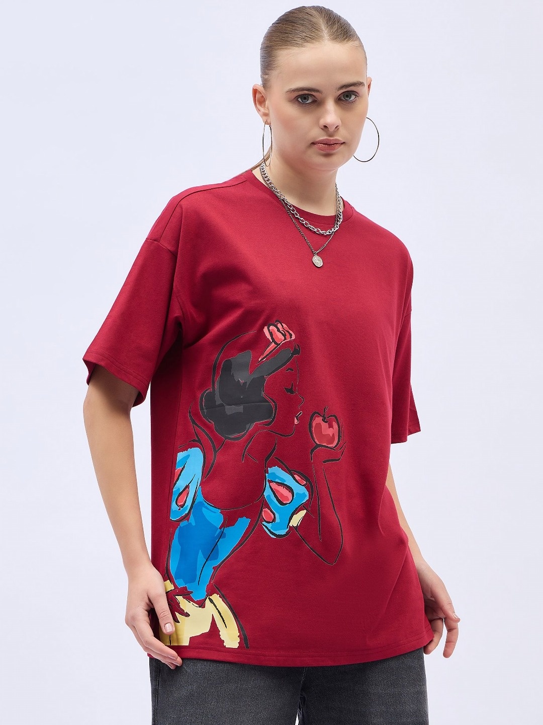 

DressBerry Women Printed Drop-Shoulder Sleeves T-shirt, Red