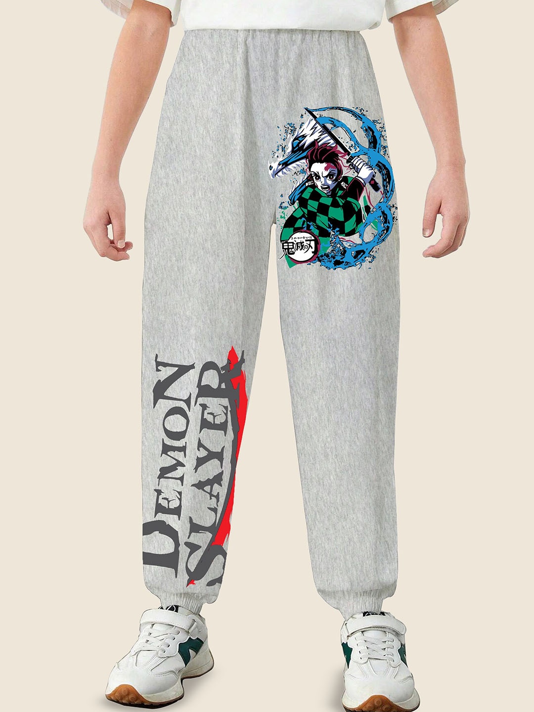 

MODARUE Boys Anime Printed Cotton Mid Rise Joggers, Grey