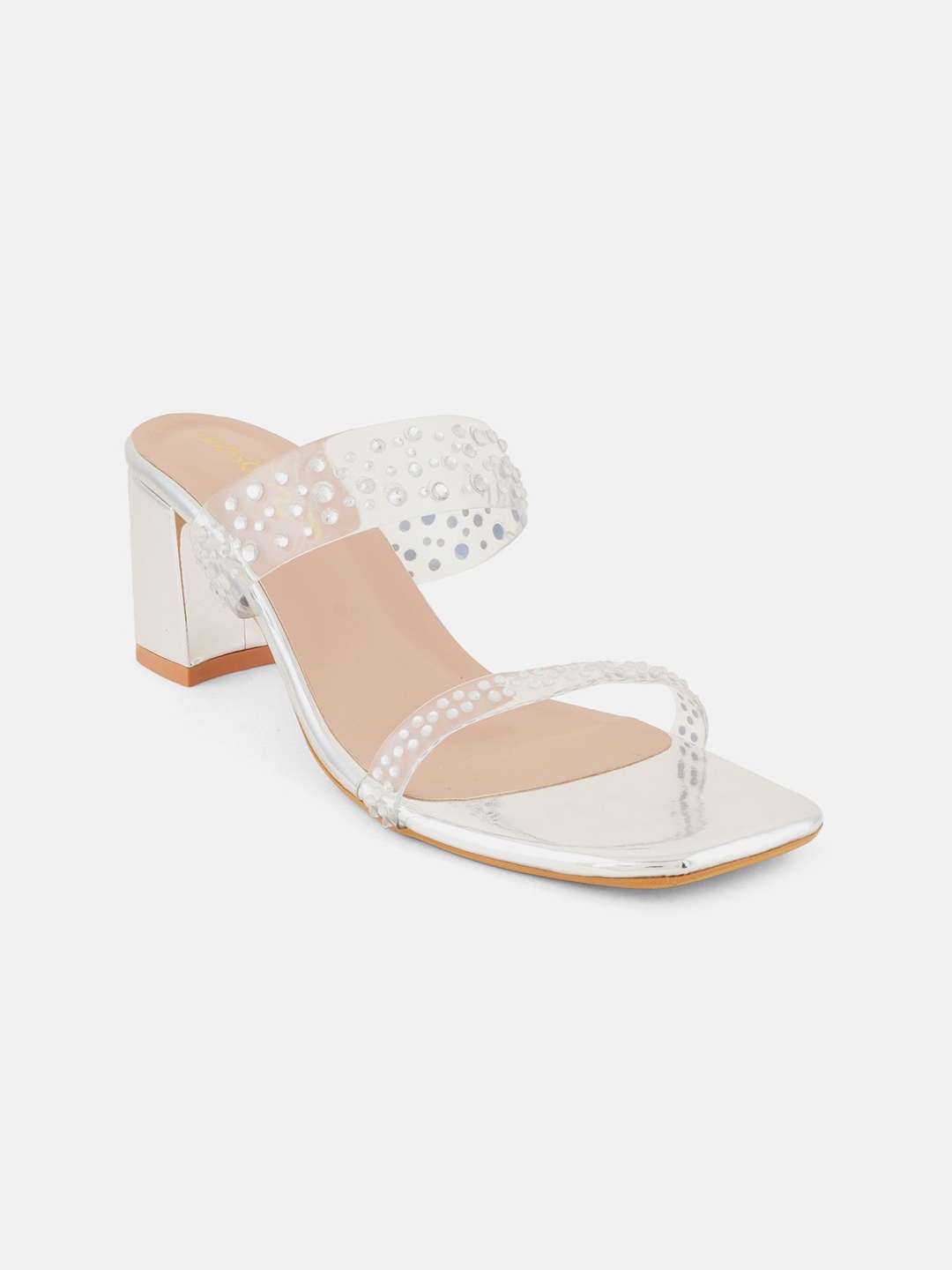 

DressBerry Party Block Sandals with Bows, Silver