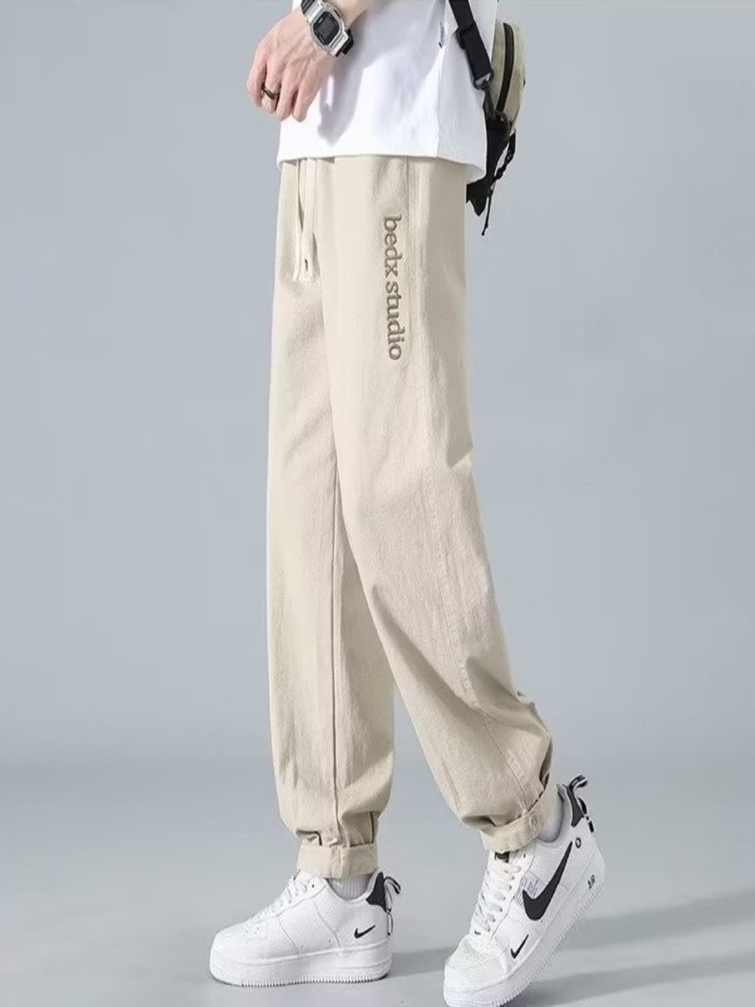 

HERE&NOW Men Straight Fit Trousers, Cream