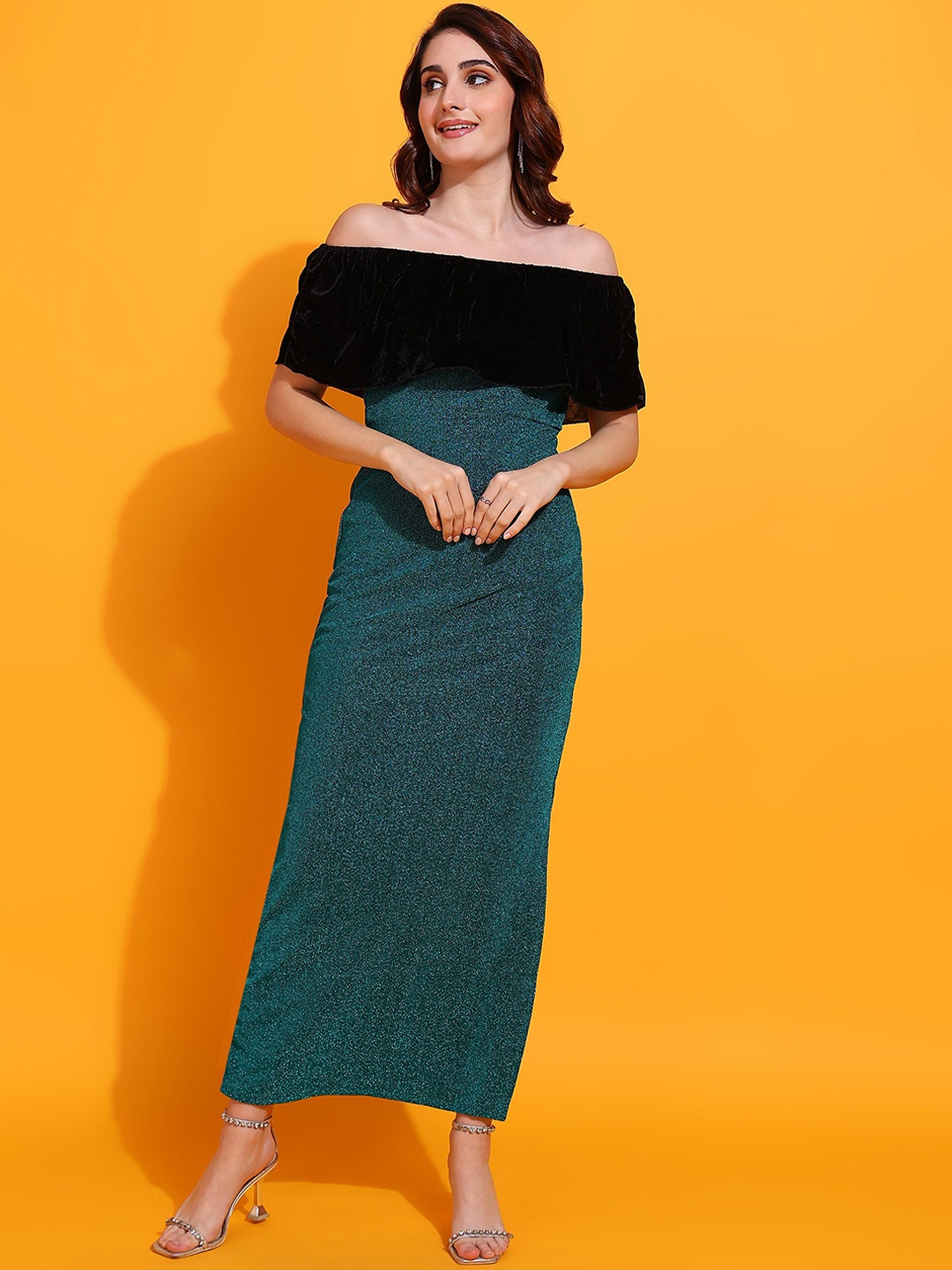 

MISS HAUTE Off-Shoulder Sheath Maxi Dress, Green