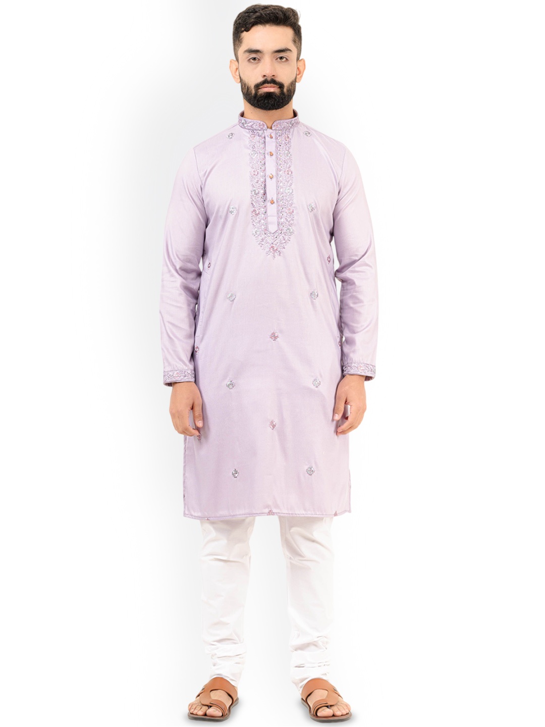 

Tistabene Men Embroidered Thread Work Handloom Kurta, Purple