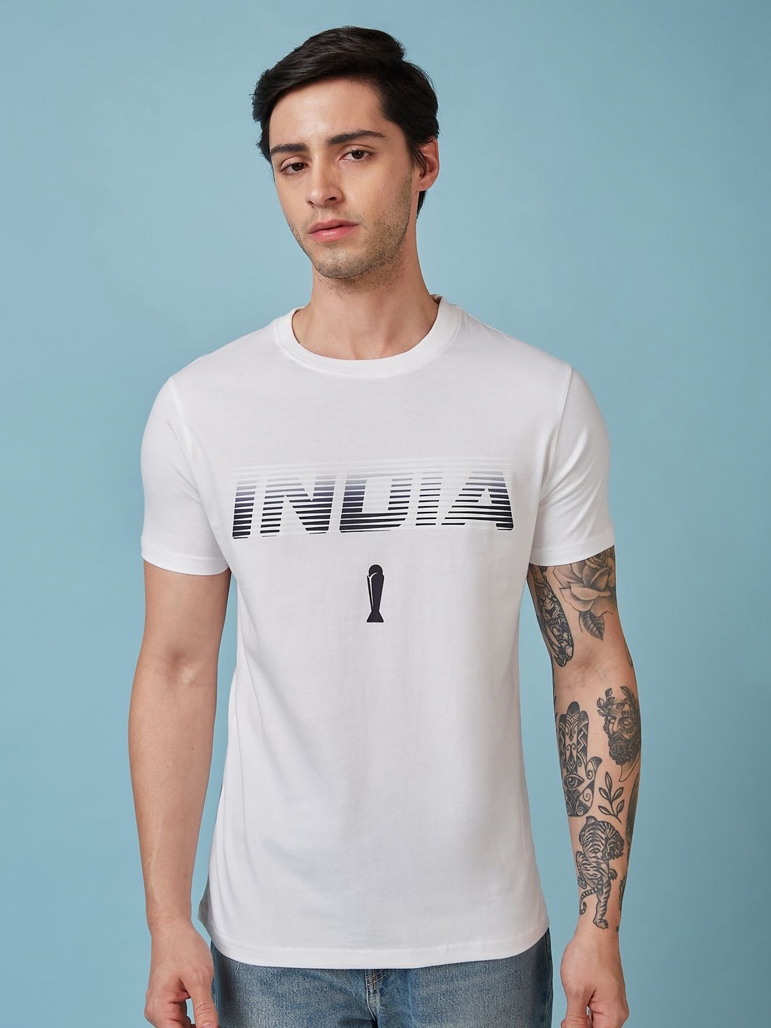 

FanCode Men Typography Printed Applique T-shirt, White