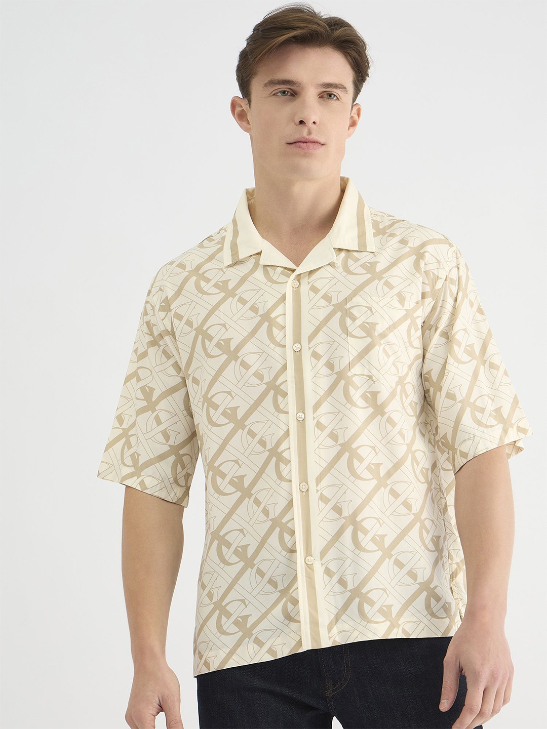 

GANT Men Regular Brand Monogram Printed Casual Shirt, Beige