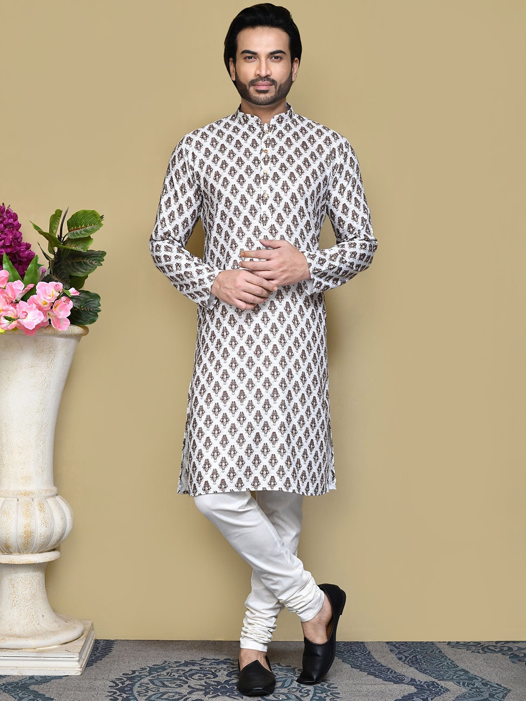 

RANAK Men Ethnic Motifs Printed Regular Kurta with Pyjamas, White