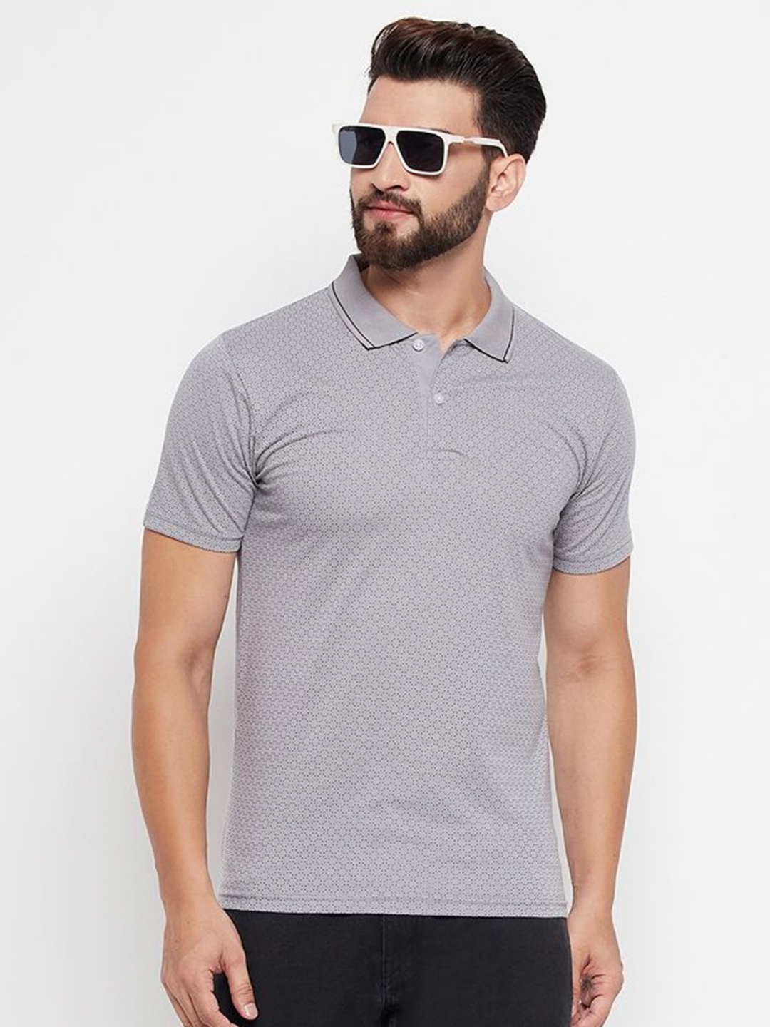 

XYRIS Men Printed Polo Collar T-shirt, Grey