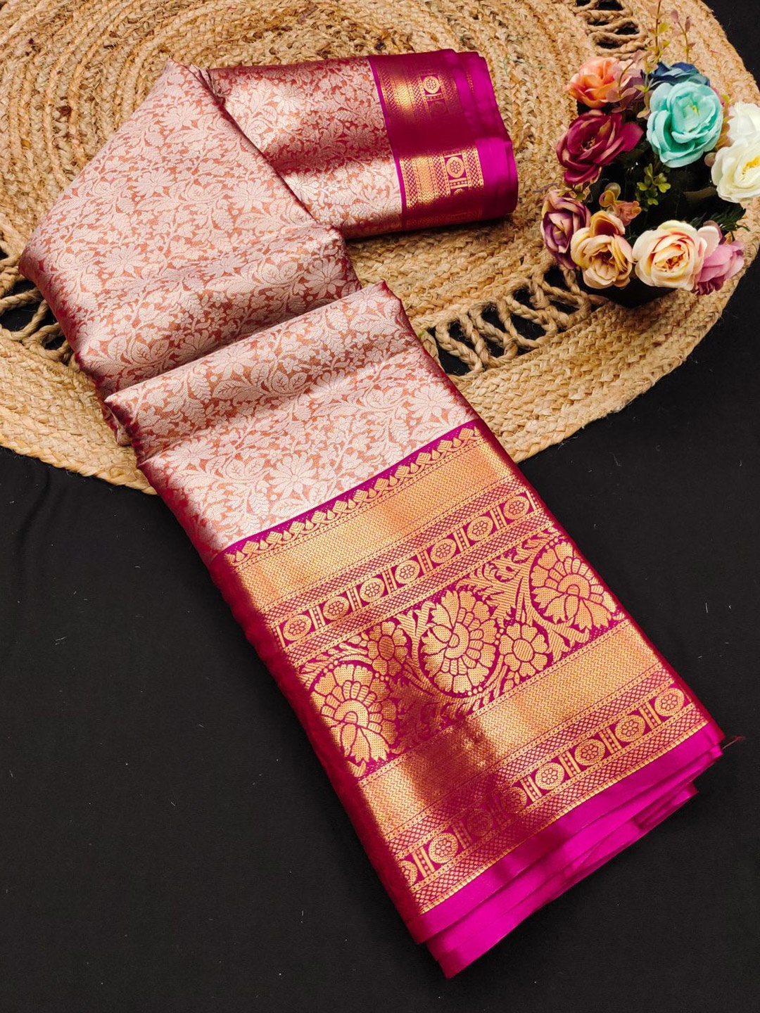 

SILKWEAR Woven Design Zari Pure Silk Kanjeevaram Saree, Orange