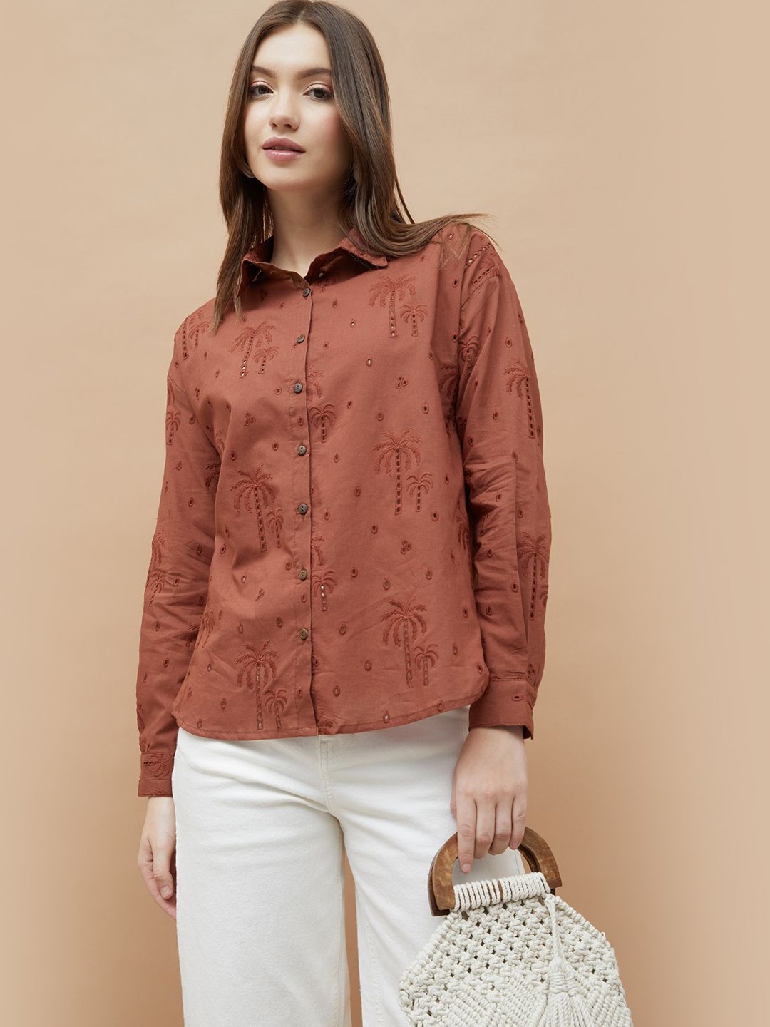 

Colour Me by Melange Women Opaque Casual Shirt, Brown