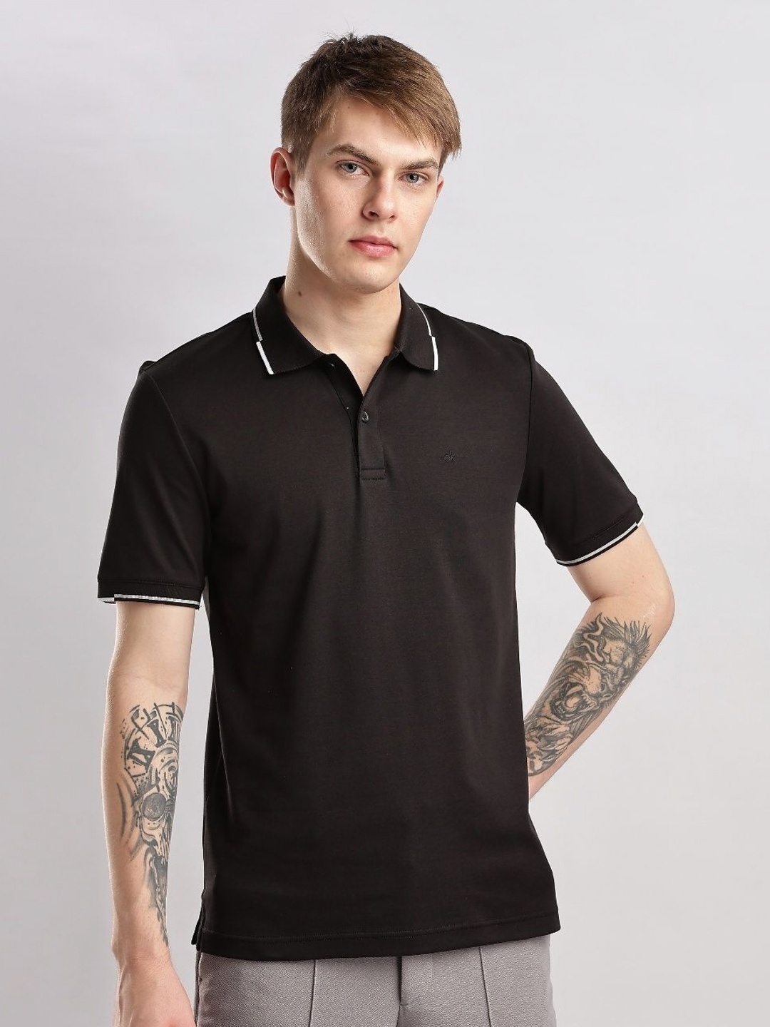 

Calvin Klein Jeans Men Polo Collar Organic Cotton Pockets Slim Fit T-shirt, Black