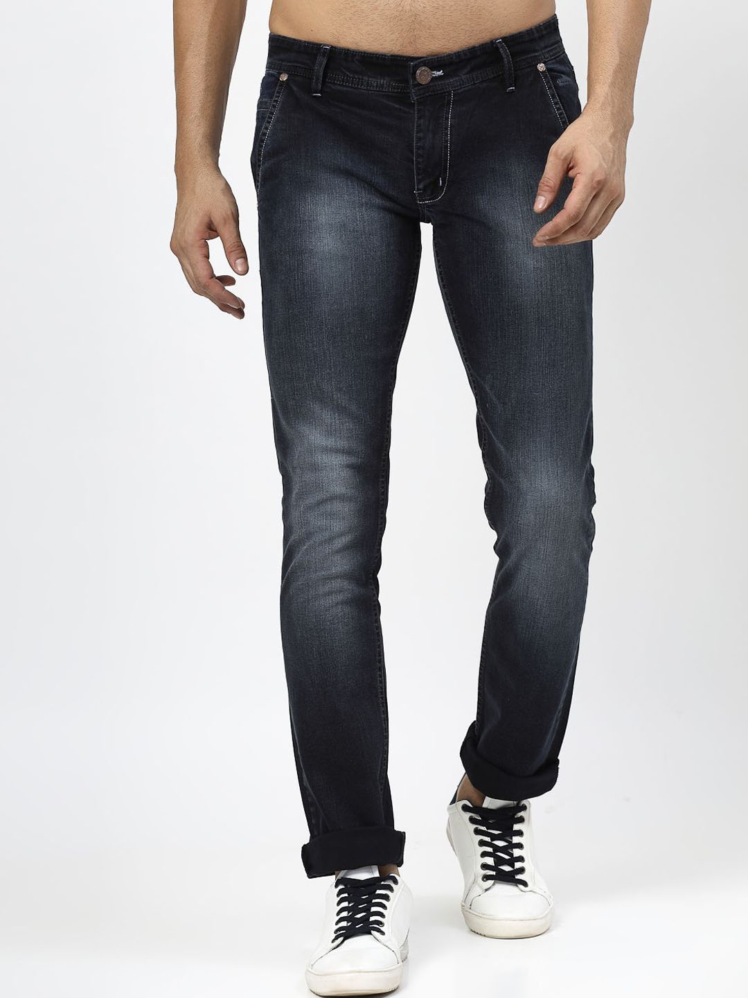 

COSMIC Men Slim Fit Slash Knee Jeans, Navy blue