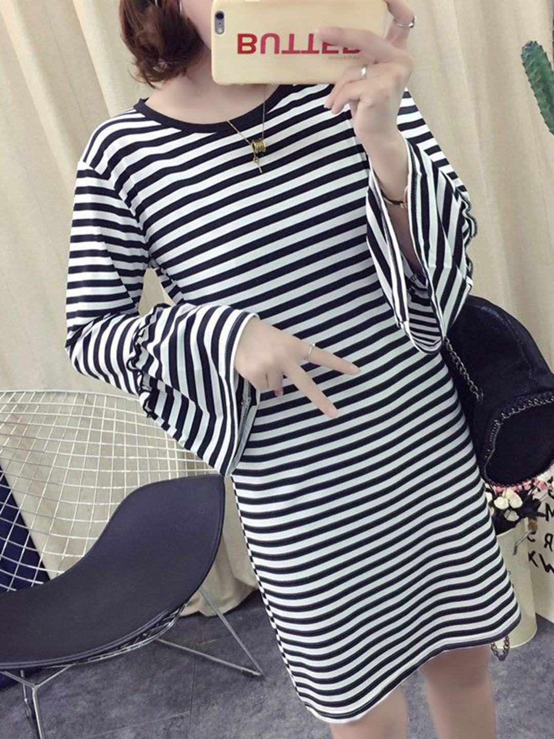 

DressBerry Striped A-Line Dress, Black