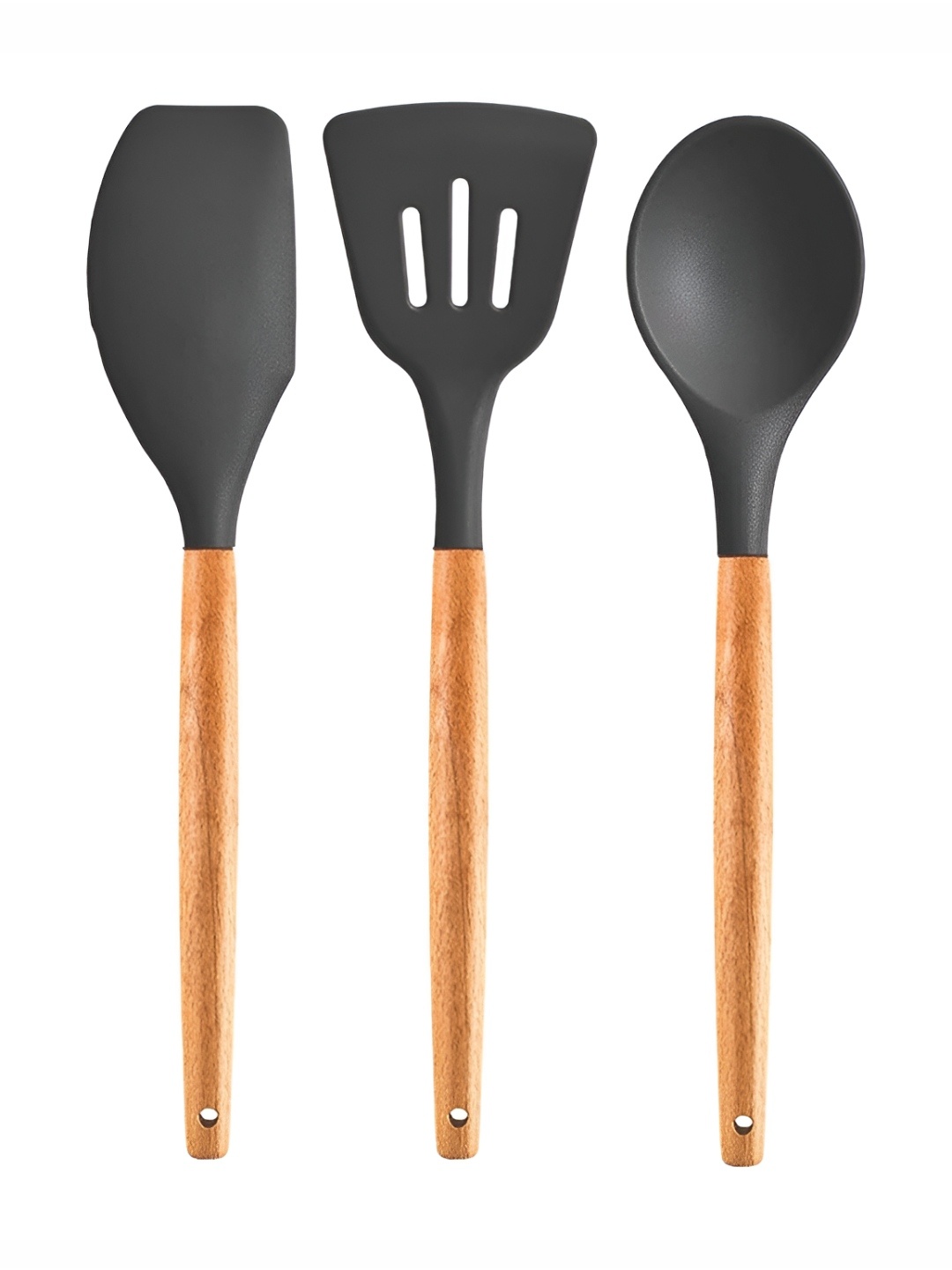 

We3 Grey 3 Pieces Silicone Serving Spoon & Slotted Turner & Mixing Spatula