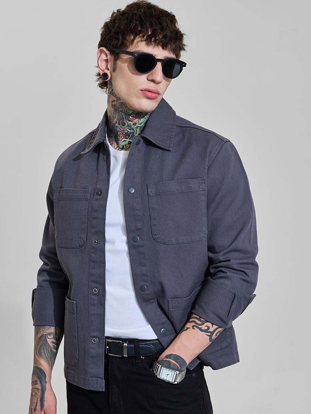

Snitch Men Relaxed Opaque Casual Shirt, Grey