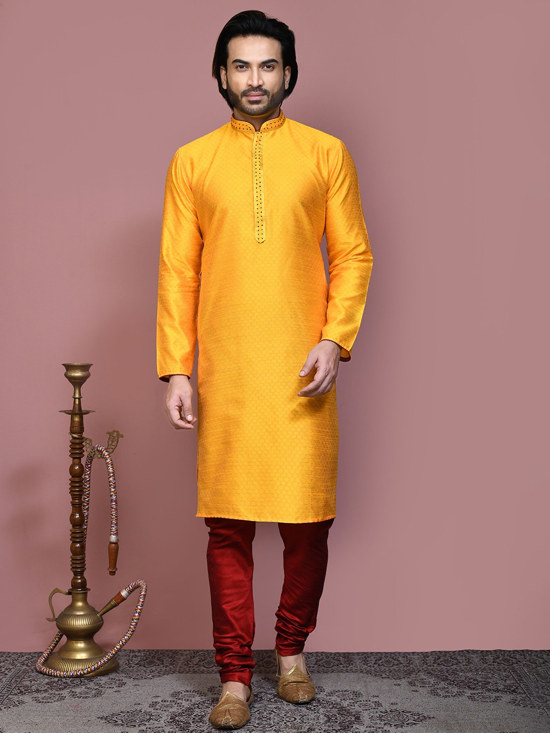 

RANAK Men Regular Kurta with Pyjamas, Yellow