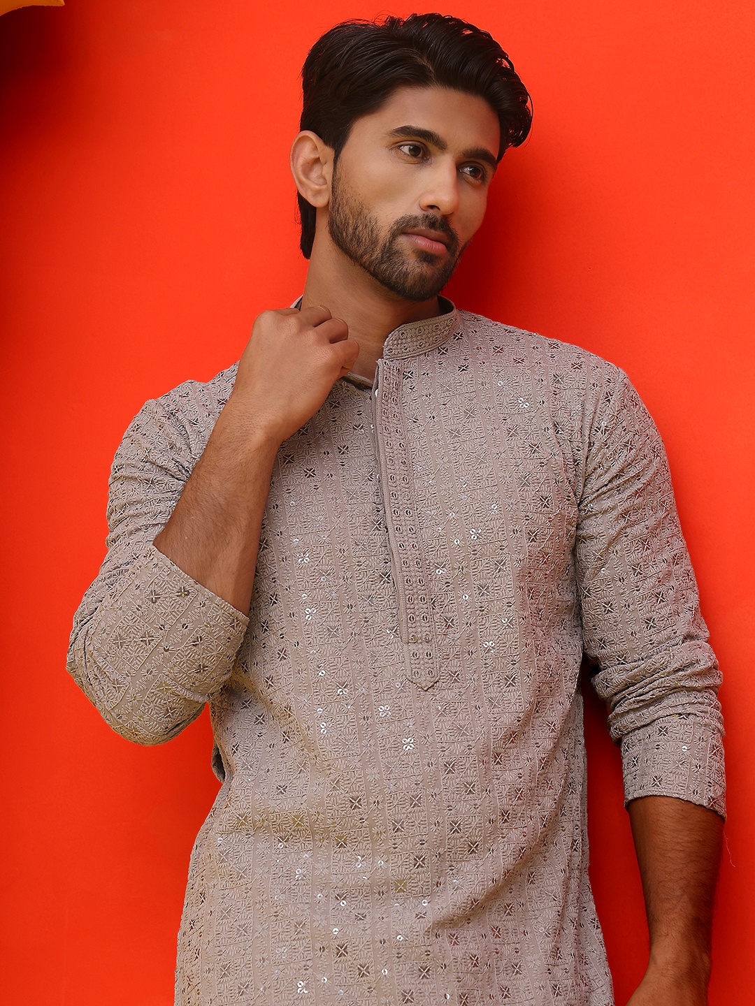

Jompers Men Embroidered Regular Chikankari Pure Cotton Kurta with Pyjamas, Grey