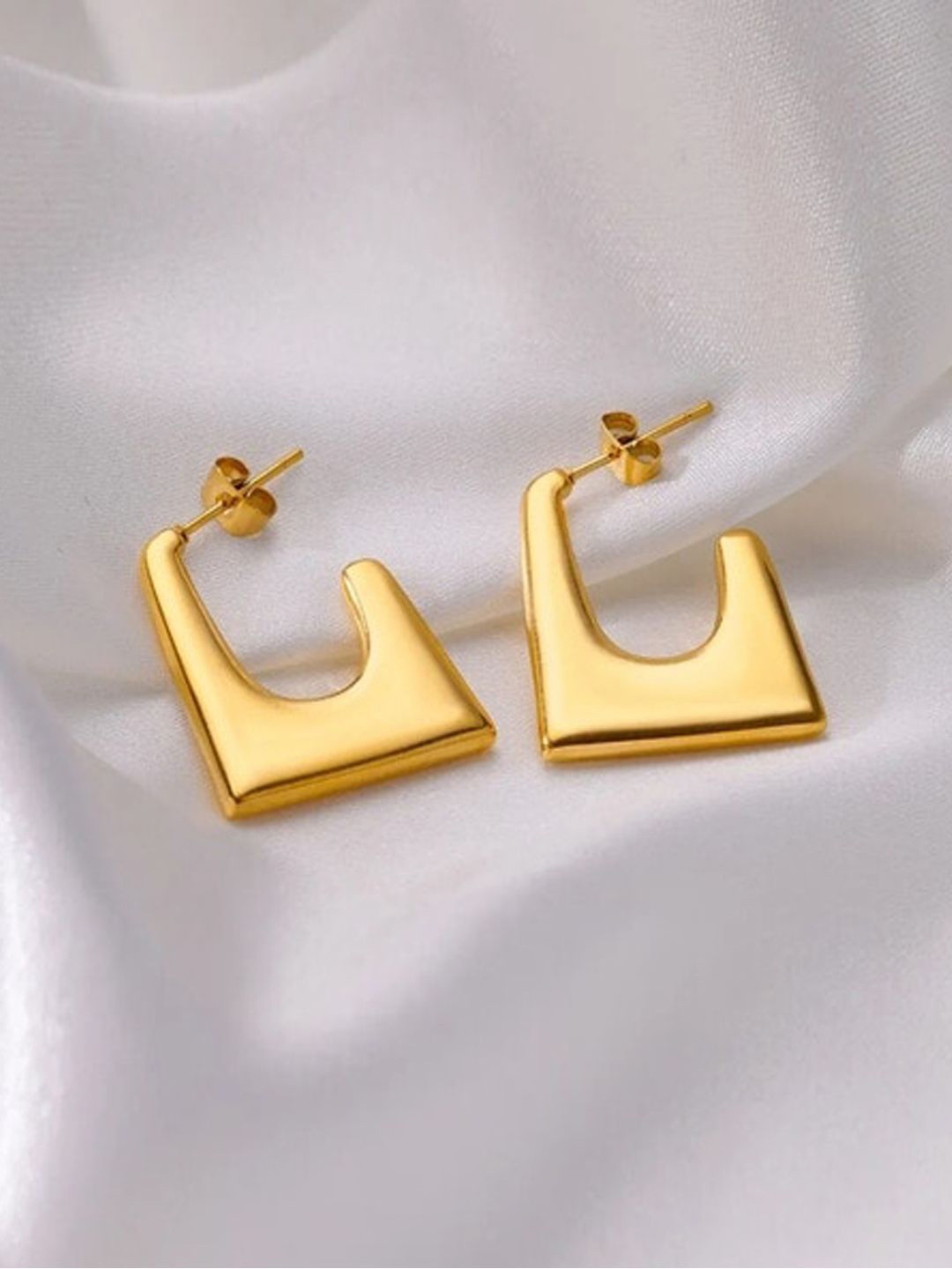 

FIMBUL Gold-Plated Stainless Steel Open Square Shaped Hoop Earrings