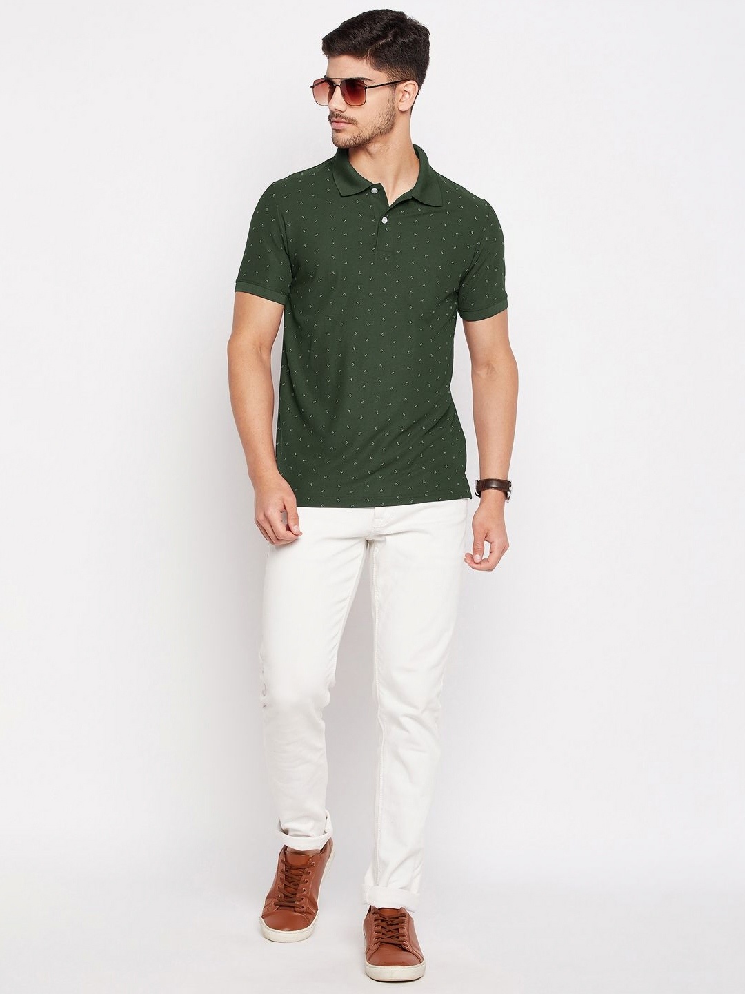 

XYRIS Men Printed Polo Collar T-shirt, Olive