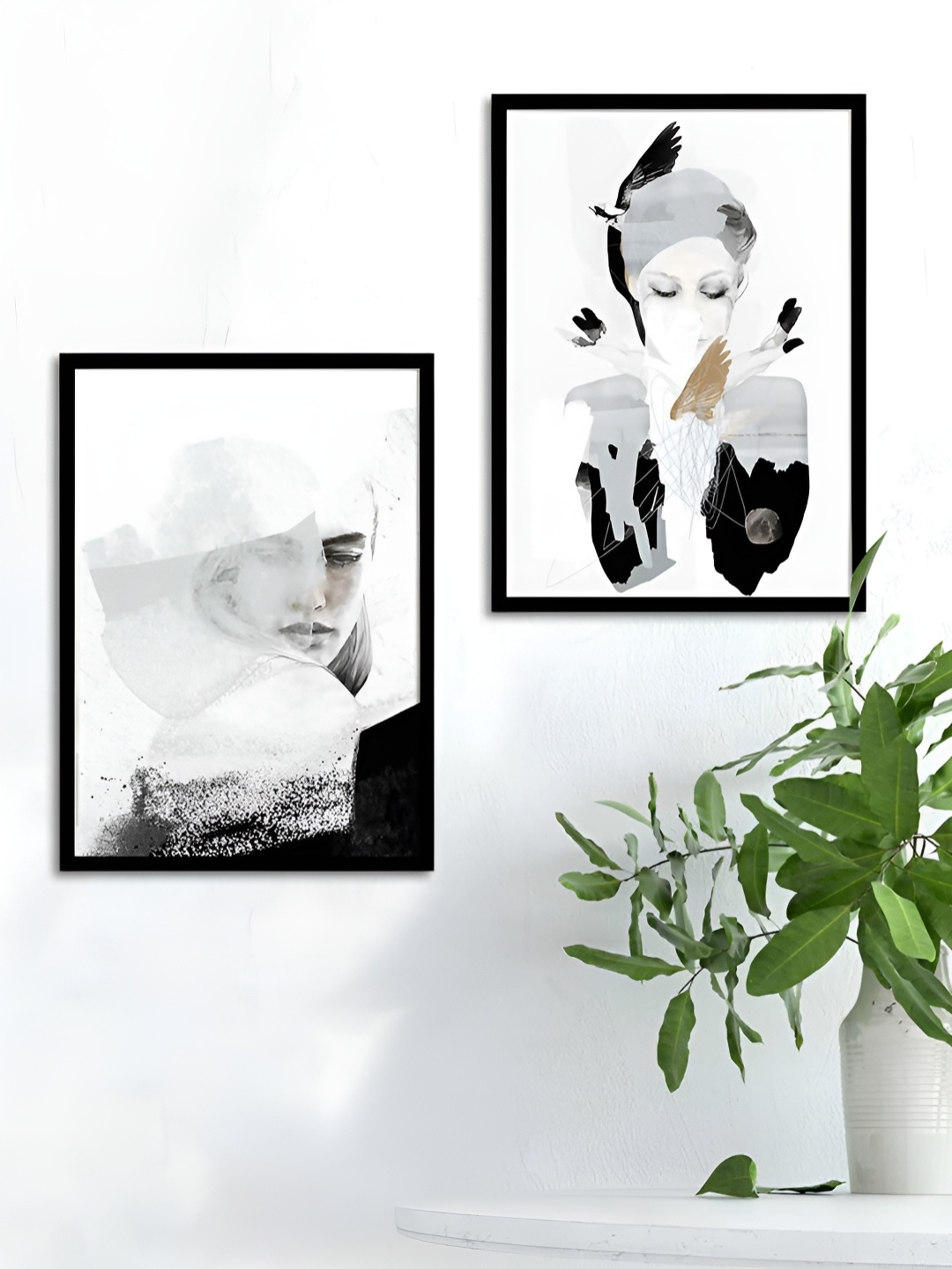 

Myntra Elegant Homes Black & Grey 2 Pieces Women Printed Wall Paintings