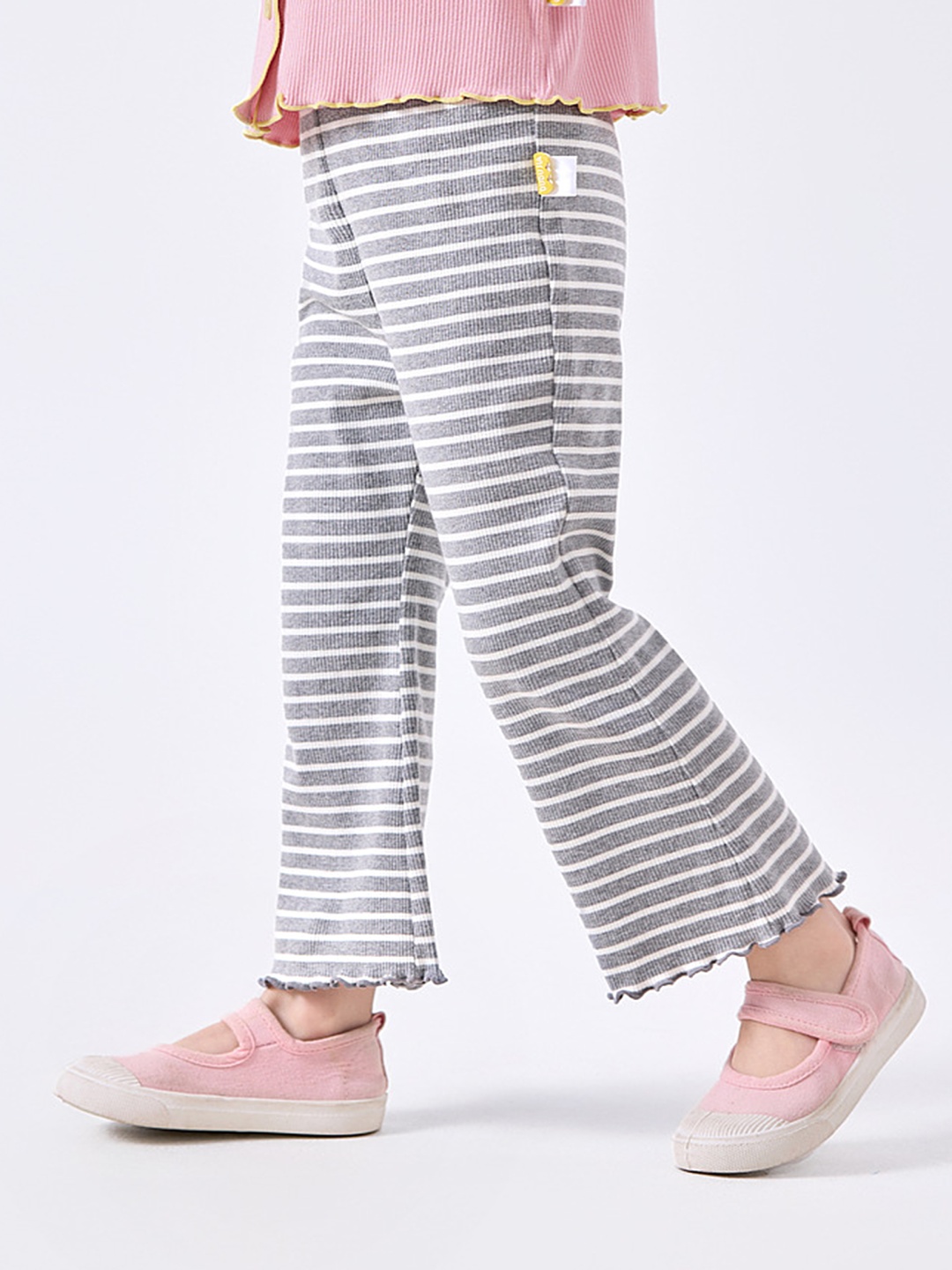 

LULU & SKY Girls Striped Flared High-Rise Trousers, Grey