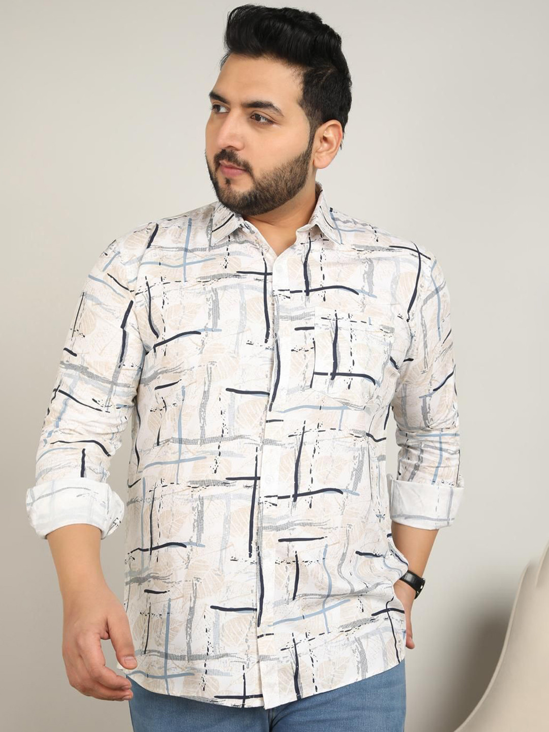 

METRONAUT PLUS Men Classic Printed Casual Shirt, White