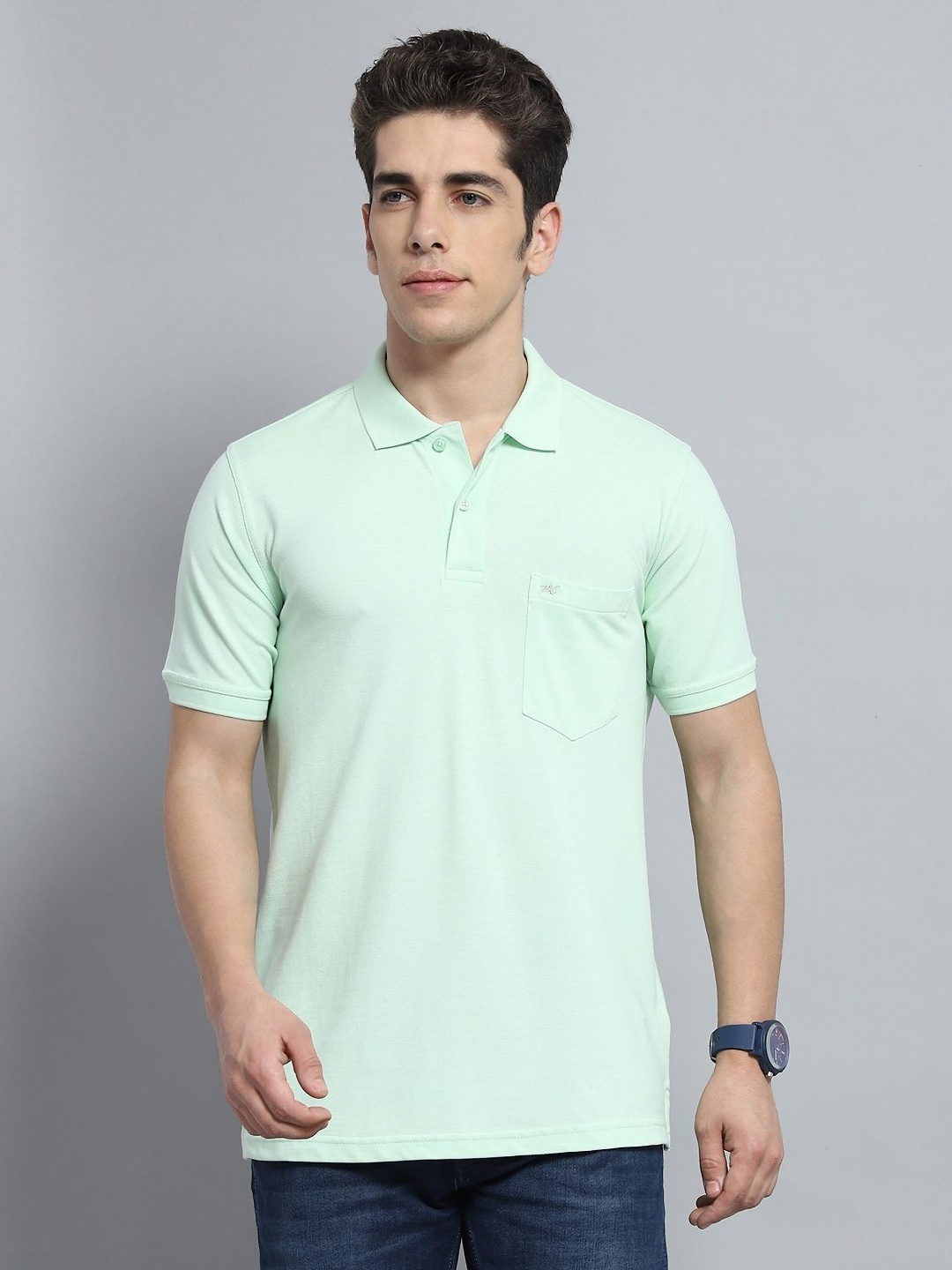 

Monte Carlo Men Polo Collar Pure Cotton Pockets T-shirt, Green