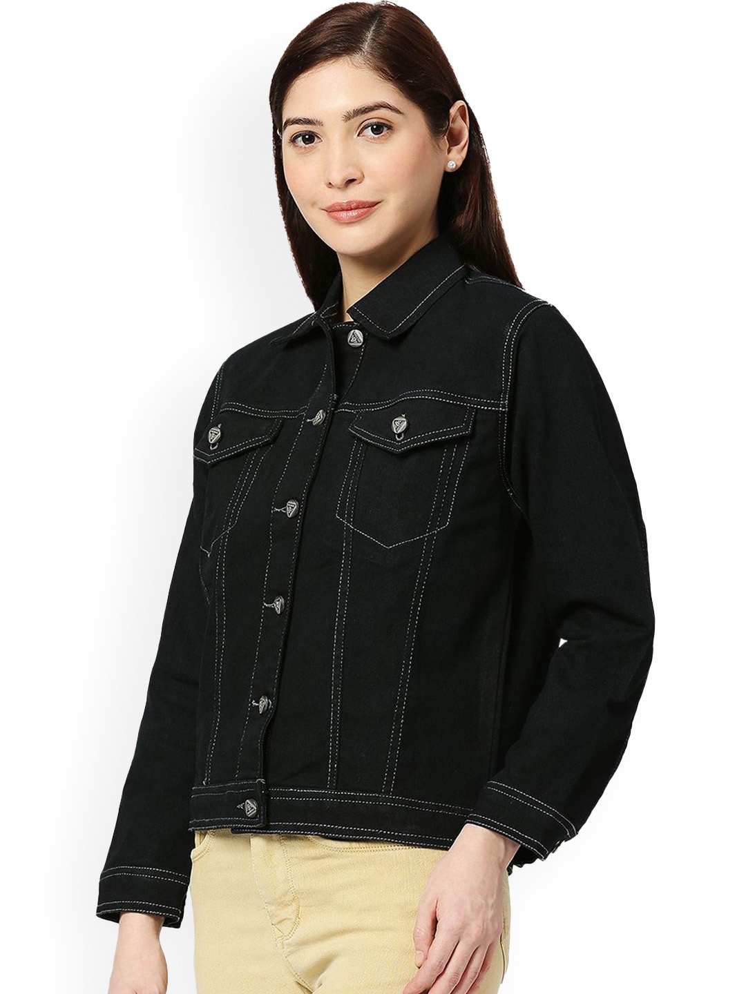 

CEFALU Women Denim Jacket with Embroidered, Black