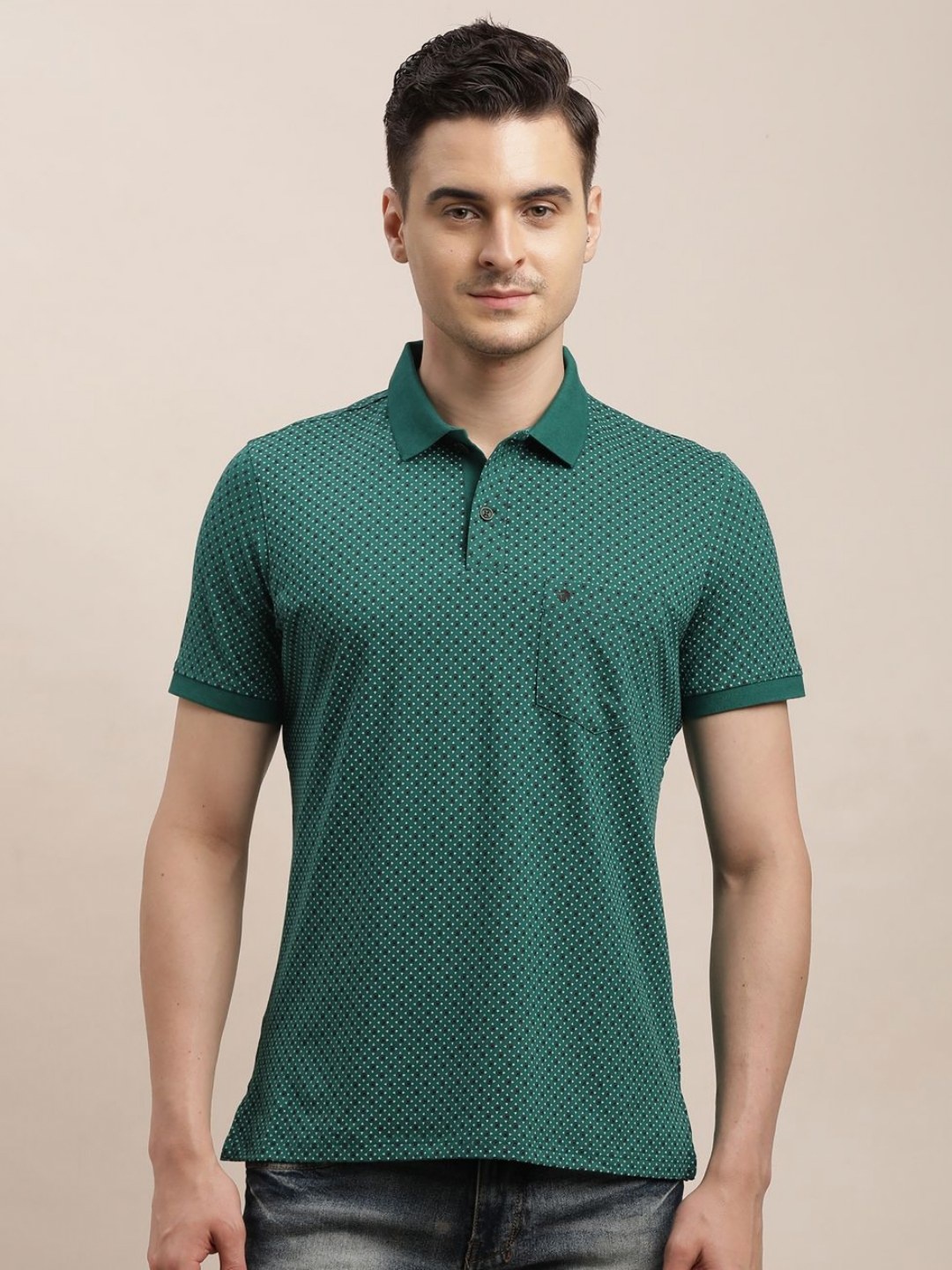 

Turtle Men Printed Polo Collar Pockets Slim Fit T-shirt, Green