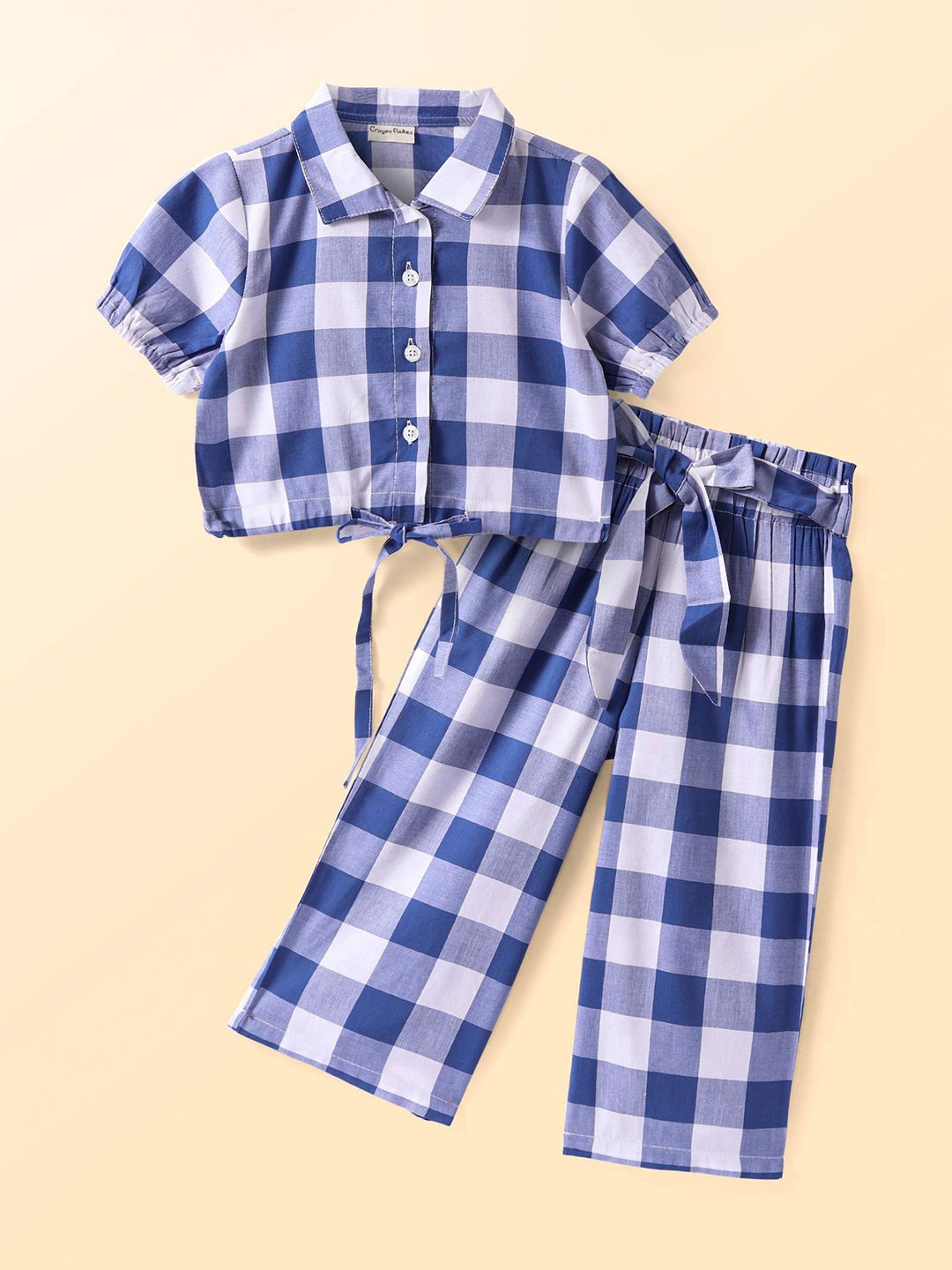 

CrayonFlakes Girls Checked Shirt Collar Shirt & Palazzos, Blue