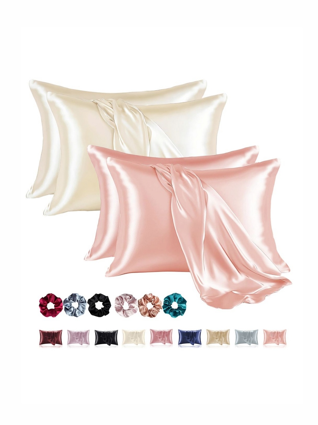 

Aura Pink & Off White 4 Pieces Solid Pure Silk Rectangle Pillow Covers