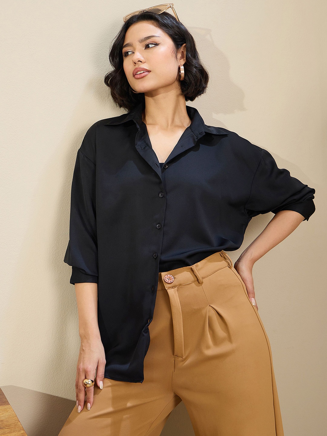 

SASSAFRAS BASICS Women Opaque Casual Shirt, Black